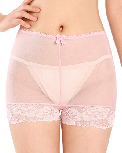 Satini Meshshorts Dam Högmidjade Transparent Blomspets, Babyrosa, L