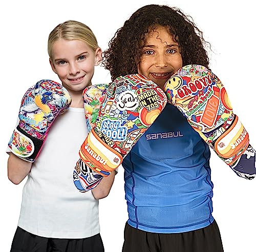 Sanabul Sticker Bomb Kids Guanti da allenamento Kickboxing Boxing (8 OZ, 70's)