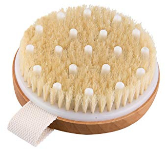 Uervoton Trockenbürste, Körperbürste, Peelingbürste, natürliche Borsten, Badebürste zum Entfernen abgestorbener Haut, Cellulite, verbessert Lymphfunktionen, Peeling