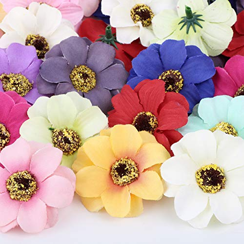VINFUTUR 50 Stücke Künstliche Blumen Gänseblümchen Blütenköpfe Kunstblumen Blumenköpfe Bunt Seidenblumen für Basteln Scrapbooking Hochzeit Party Home Deko - Zufällige Farbe