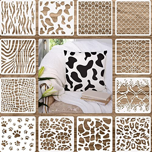 Plantillas de Estampado Animal para Arte y Diseño de Bricolaje - 12 Piezas para Colección de Recortes, Dibujo, Calco, Mueble, Piso, Pared (7,87 x 7,87 Pulgadas)