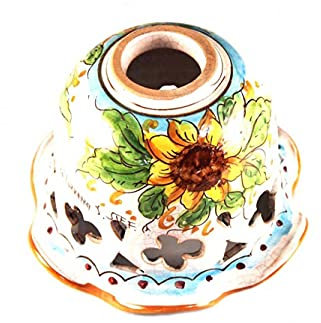 Coppa in ceramica siciliana Santo Stefano di Camastra attacco piccolo E14 ricambio per lampadario lampada applique plafoniera decoro girasole