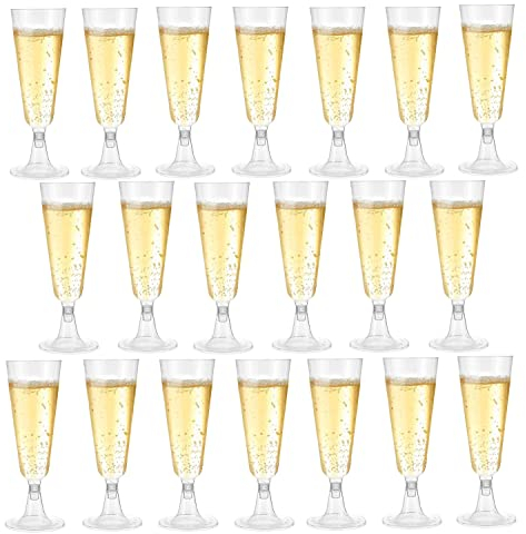 20 Stück Sektgläser Champagnergläser, Dessertbecher, Eisbecher, Biergläser,Sektflöten Sektkelch für Hochzeiten Geburtstag,Junggesellenabschied,Jahrestag,Einweg Stielgläser 150ml (Transparent)