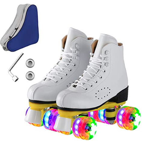 Ugboiu Roller Skates for Women and Men, Derby Skates with 4 Shiny Wheel, Classic Double-Row Roller Skates for Indoor and Outdoor