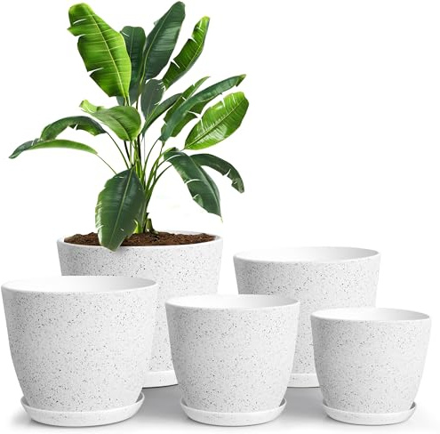 Utopia Home Plastic Planters Spotty Grey, Flower Nursery Pots Indoor Modern Decorative Plastic Pots for Plants, Succulents, Flowers, and Cactus 5 Pack, Multisize
