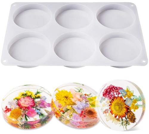 LET'S RESIN Extra Deep Round Silicone Coaster Molds, 6 Cavity, 3.9 Inch Diameter, 0.8 Inch Depth, Compatible with Epoxy Resin, DIY Craft