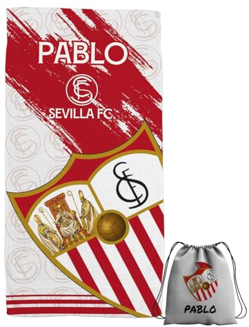 ZPUBLI+ Toallas de Playa o Ducha Personalizadas con Nombre o Frases. Toallas Infantiles, Regalo Infantil Original para baño, Piscina, Playa, Camping. Varias Medidas Disponibles (Sevilla FC, 140x70)