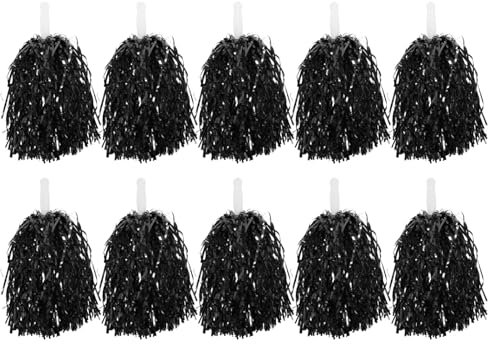 ibasenice Cheerleader Pompons Schwarz 10 StüCke Handpompons FüR Sportveranstaltungen Tanzpartys Und Schulspiele Robuste Und Stylische Cheer-Pompons Mit Griff