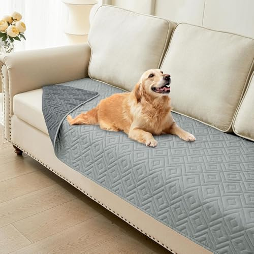 GYURO vattentät hundfilt, kan användas på båda sidor, robust hundmatta för soffa och säng, tvättbar för hundar och katter (mörkgrå + ljusgrå, 77 x 178 cm)