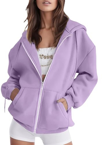 amropi Sudadera de Mujer Deportiva Chaqueta con Capucha y Cremallera Casual Hoodie Abrigo Morado Claro,XL