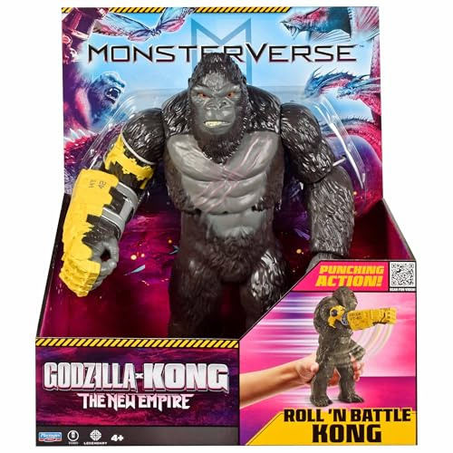 MonsterVerse Godzilla x Kong Official Giant Kong Roll N Battle Figure – 11-Inch Movie-Accurate King of Skull Island Toy with Wheel & Turnable Torso – Action Figure for Kids & Collectors – Ages 4+