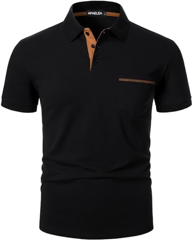 APAELEA Polo Basique à Manches Courtes Homme T- Shirt de Poche Polos Couleur Unie Haut de Golf,Noir_108,XL