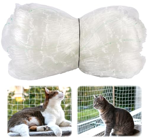5 x 5 m Filet De Protection Chat, 2.5cm Protection Fenetre Chat, Transparentes Filet De Balcon Protection Sans Perçage, pour Sécuriser Les Balcons, Fenêtres, Terrasses, Lucarnes et Portes (Blanc)