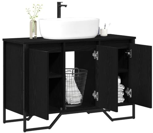 vidaXL Badrumsskåp med handfat Svart Ek 91 x 35 x 60 cm