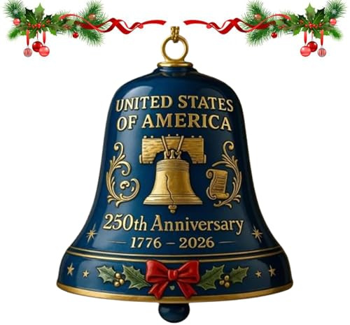 Zyntora Campanas navideñas para decoración – Campanas de Navidad 250 de EE. UU., Campanas de Viento conmemorativas con Textura Tallada Retro para árbol de Navidad, Parque, Festival Escolar