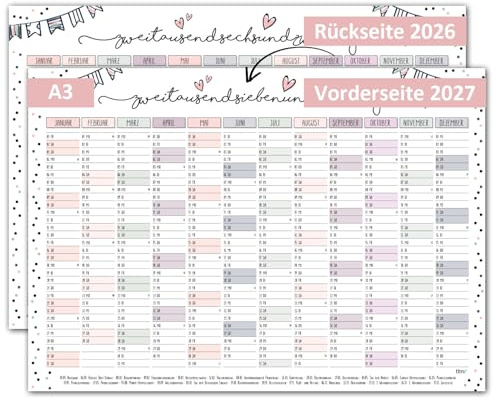Calendario da parete Timr 2026 incluso 2027 motivo coriandoli - calendario DIN A3 12 mesi fronte retro I tr396