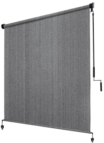 KANAGAWA Outdoor Roller Shade 12'X8' Light Grey Exterior Cordless Patio Roll Up Shades for Outside Pergola Porch, Outdoor Blinds for Patio