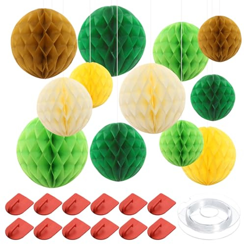 25 Pcs Paper Honeycomb Balls Green, Hanging Honeycomb Decorations Kit with 15cm 20cm 25cm Green Paper Decorations 12 Hooks and 60m Fishing line for Birthday Wedding Graduation Party