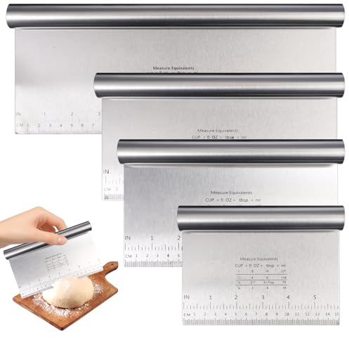4 Pezzi Tarocco per Impasti con Scala Graduata in Acciaio Inox,15/20/22/30cm Tarocco Cucina,Taglia Impasto,Raschietto Cucina,Tagliapasta Acciaio Inox,Lavabile in Lavastoviglie,per Torte,Pane,Pasta