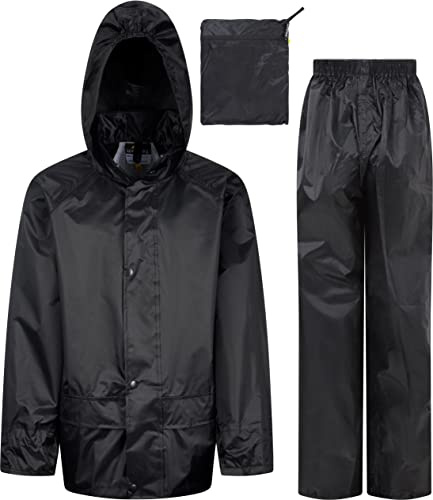 Kids Waterproof Jacket & Trousers Suit Set in Black, Navy Blue or Royal Blue Childs Childrens Boys Girls WR225J (9-10 Years, Black)