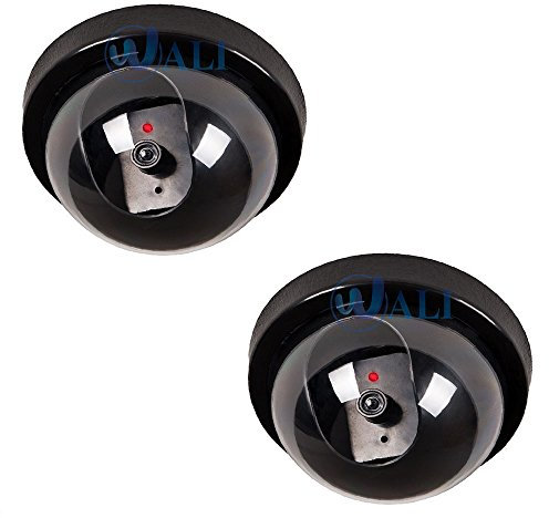 WALI Dummy Camera, Dome Fake Security CCTV Camera with Flashing Red LED Light, Simulated Surveillance Cameras with Security Alert Sticker Decals (SD-2), 2 Packs, Black