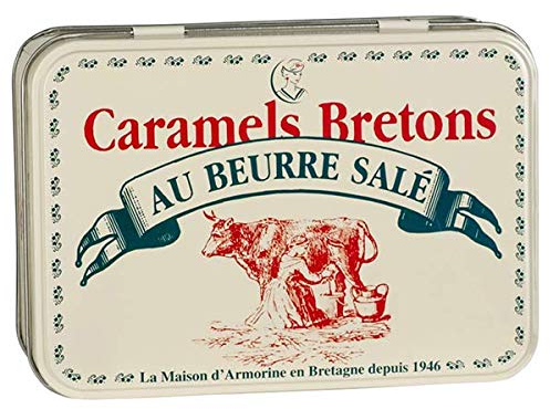 La Maison d'Armorine Französische salted Caramel Bonbons einzeln verpackt und nach traditioneller Handwerkskunst in der Bretagne hergestellt 150 g In einer Metall Geschenkbox