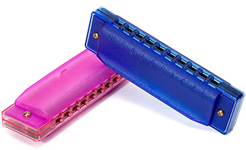 Koogel 2 PCS Translucent Kids Harmonica,10 Hole Harmonica for Toddler Musical Instruments for Beginners Party Birthday Gifts