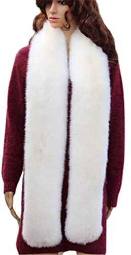 LDFWAY Long Faux Fur Scarf Wrap Stole Shawl Shrug Men Women Winter Warm Collar Scarves (White)
