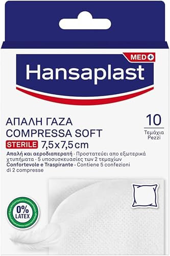Hansaplast Compressa Soft Sterile 7,5x7,5 cm , Garza Morbida, Compresse Primo soccorso, per detergere e proteggere le ferite, medicazione sterile, 10pz