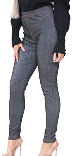 Crazy Fashion Womens Stretchy Denim Look Skinny Jeggings Jeans Legging Ladies Stretchy Cotton Trouser Smart Casual High Rise Elasticated Waist Pull On Leggings Plus Size UK Black 16-18