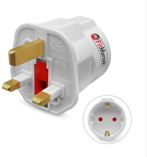 FitMania European to UK Plug Adaptor Pack of 1 - EU to UK Plug Adapter EU Travel Adapter - 2 Pin to 3 Pin Adapter Plug UK in Travel accessories for Electronic Devices - EU plug adapter europe to uk