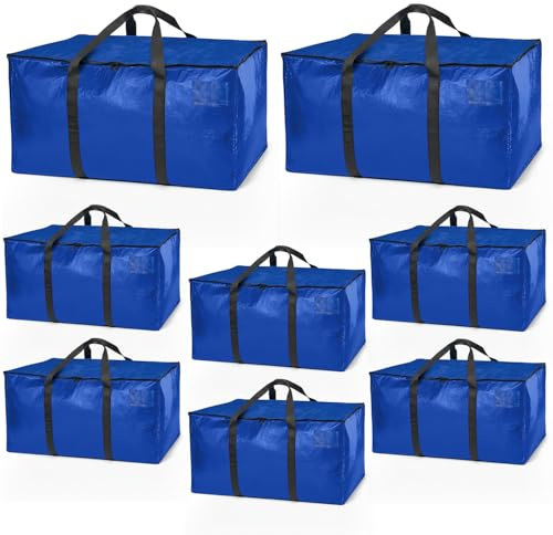 ClearSpace Heavy Duty Moving Boxes or Storage Bags – Storage Bins with Lids, Large Moving Bags with Backpack Straps & Handles – Moving Supplies for College Dorm or Christmas Decorations, 8 Pack