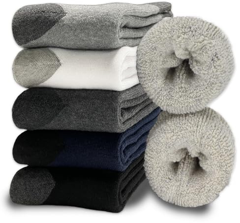 MOSOTECH Warme Socken Herren, 5 Paar Dicke Thermosocken Frotteesohle Wintersocken Atmungsaktiv WanderSocken Geschenke für Herren, EU Größe 39-45