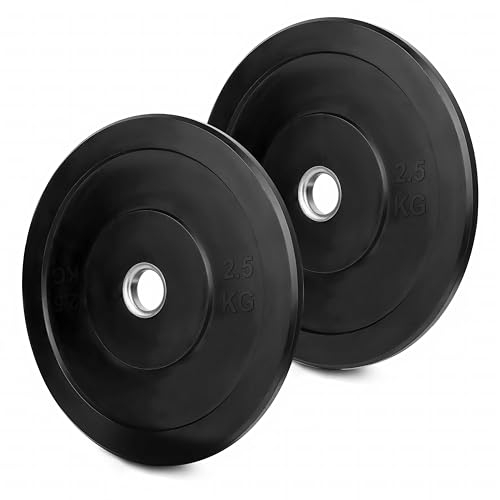 wuuhoo® olympische Hantelscheiben Bruce 50mm, Bumper Plates aus Vollgummi stoßabsorbierend, 2er Set Gewichte für Langhantel Schwarz, Hanteltraining- Fitnessgerät für Zuhause 2 x 2,5 kg