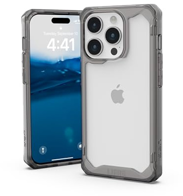 URBAN ARMOR GEAR Plyo Hülle kompatibel mit Apple iPhone 15 Pro [Wireless Charging kompatibles Cover, Sturzfeste Air-Soft Ecken, Erhöhter Rand] ash (grau transparent)