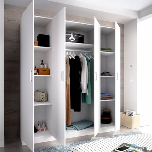 Dmora - Grande Garde-Robe Bove, Cintre pour Chambre à Coucher, Armoire avec 4 Portes battantes, 200x52h215 cm, Blanc