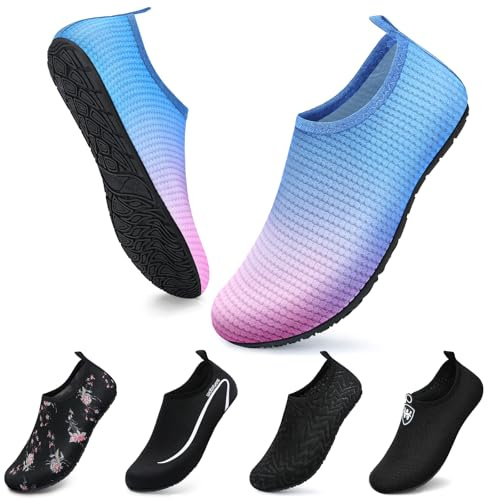 Swim Water Shoes Aqua Socks Barefoot for Sea Beach Swimming Shoes Pool Ladies Women Mens Blue Purple 7.5/8.5 UK