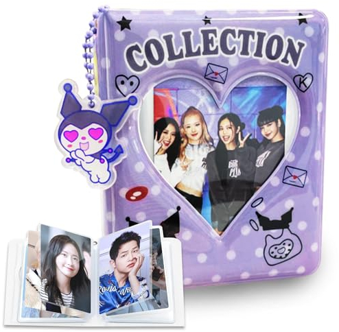 Fotokartenhalter,Mini Fotoalbum 3 Zoll,Photocard Binder,40 Taschen Photocard Holder,Photocard ID Holder,Niedlich Heart Hollow Binder with Lovely Pendant for Photo Collection（Lila）
