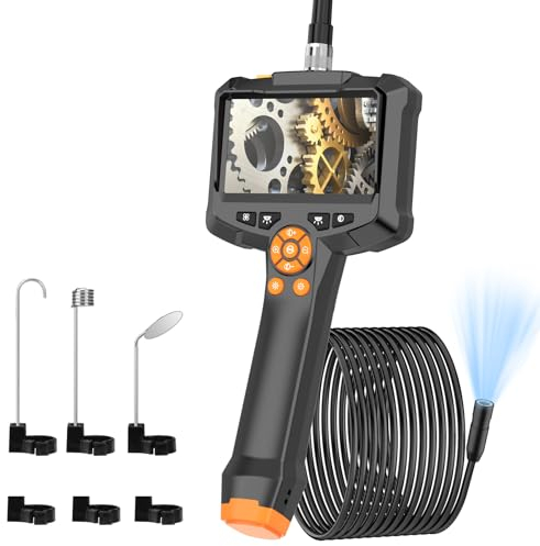 GlobalCrown Endoscopio Professionale,Sonda Telecamera Endoscopica,Telecamera ispezione tubi IPS da 4,3 '' schermo con 8 luci LED,Cavo impermeabile IP67 semi-spirale da 5 m