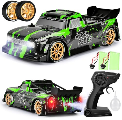 Joellfuner Voiture Télécommandée Drift 1:14 4WD RC, 25km/h avec 2.4Ghz Radiocommandée, Lumière LED et Spray - Jouet pour Adultes et Enfants de Plus de 8 Ans