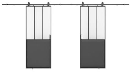 Vente-unique-Puerta corredera doble tipo taller vista - Negro y cristal templado esmerilado - 2 x Alt. 205 x L63 cm - ARTISTO II