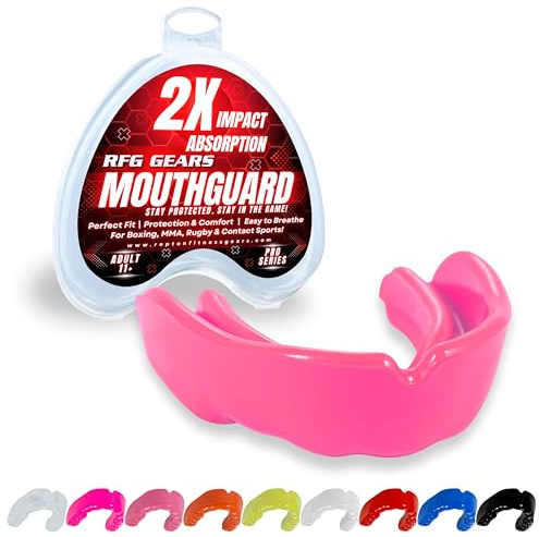Mouthguard, Adult and Junior Gum Shield Slim Fit with Case for Boxing, Martial Arts, Judo, MMA, Rugby, Karate, Hockey and Other Contact Sports (Pink, Adults (11+))