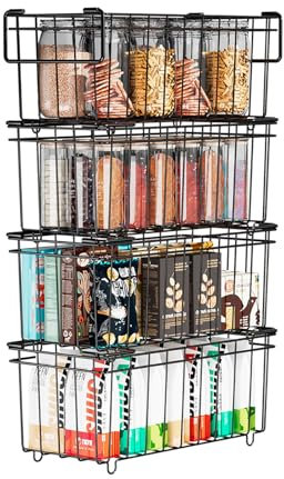 Gemsaya Lot de 4 paniers de congélation empilables avec poignées, bacs de rangement profonds pour réfrigérateur avec poignées, panier de rangement en fil métallique pour aliments surgelés de 198 L