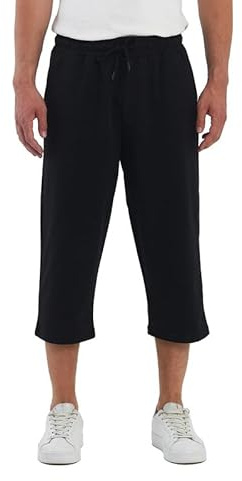 COMEOR Short capri 3/4 en coton pour homme avec poches – Short d'été décontracté coupe ample pour l'entraînement, le jogging, l'athlétisme, la gym, la course à pied, Noir , 4XL