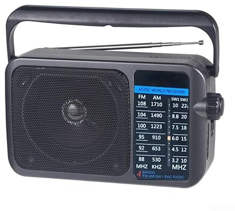 Liten radio FM/AM, transistorradio, batteridrivna radiofickor med högtalare för campingresor eller under strömavbrott