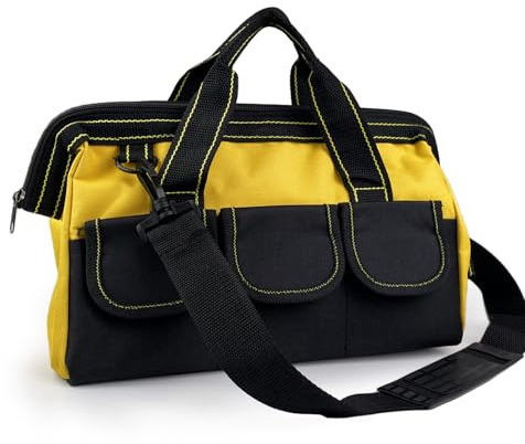 VELLUSTRA Bolsa de Herramientas, 31 * 17 * 23cm, Bolsa de Herramientas Resistentes, Bolsa con base Dura Impermeable, Correa Ancha Ajustable para el Hombro, Cremallera Ideal Para Electricistas