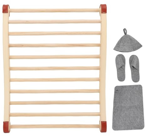 TOPINCN Sauna Backrest Sauna Accessories, Wood Sauna Back Support Anti Slip S Shape Design Sauna Chair with Pad & Sauna Hat & Slippers for Barrels or Infrared Sauna Equipment