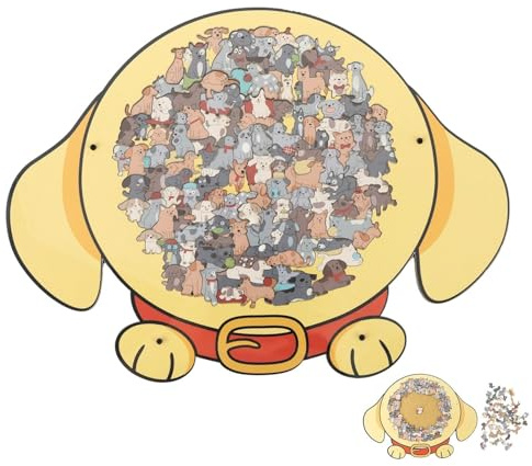 Dog Jigsaw Puzzle, Cute Dog Shaped 135-Piece Colored Wooden Dog Jigsaw with Display Frame Dog's Jigsaw, Wooden Dogs Jigsaws for Adults Family Home Decor Puzzle Lovers