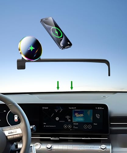AbeeyGeomarn Car Phone Holder for 2024 2025 2026 Hyundai Kona/Kona EV Electric Accessories 15W Fast Wireless Charger Screen Fixed Clip HandsFree Cell Phone Mount 360° Rotation (12.3 Inch)