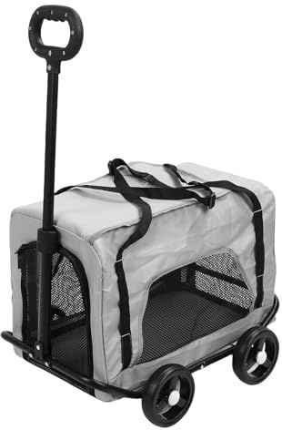 Luocute Hundetransporter mit Rädern, Vielseitiger Haustier-Kinderwagen und mit 3 Großen Belüftungsfenstern, Einziehbarem Zuggriff, für Reisen, Camping, Tierarztbesuche (Grey)